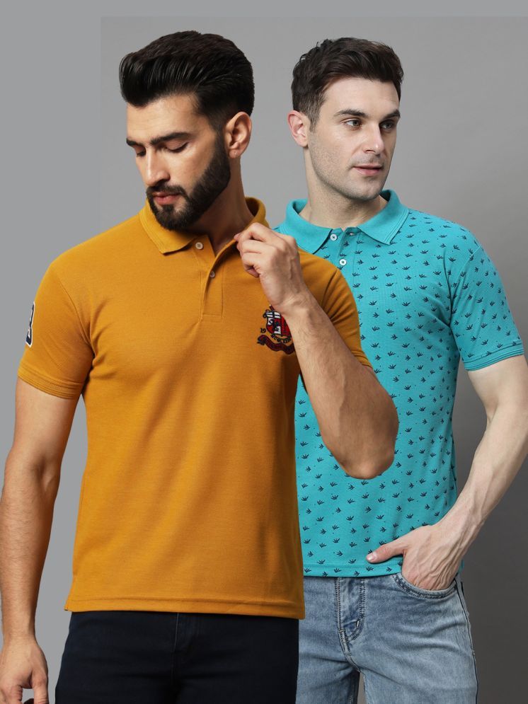     			Hushbucks Pack of 2 Cotton Blend Regular Fit Printed Half Sleeves Men's Polo T Shirt ( Mustard )