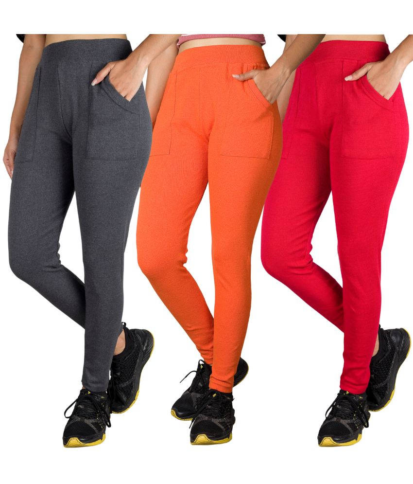     			KARARO JEGGINGS - Cotton Blend Skinny Fit Orange Women's Jeggings ( Pack of 3 )