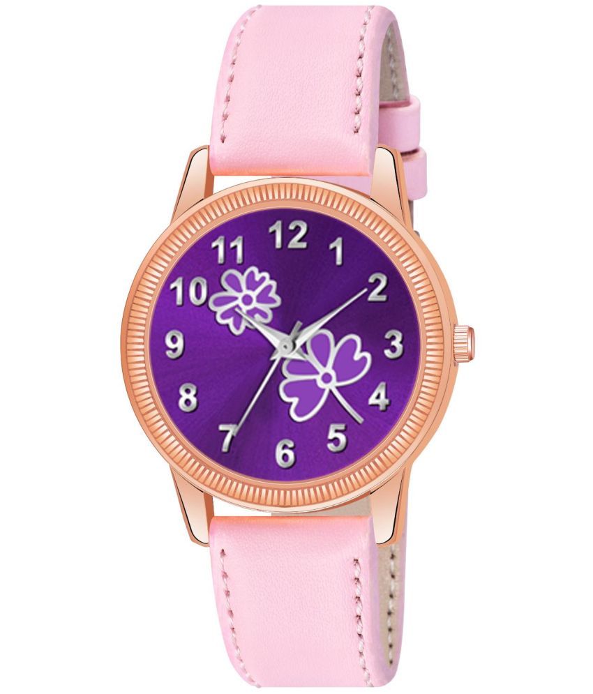     			KIARVI GALLERY Pink Leather Analog Womens Watch