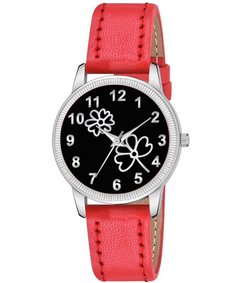     			KIARVI GALLERY Red Leather Analog Womens Watch