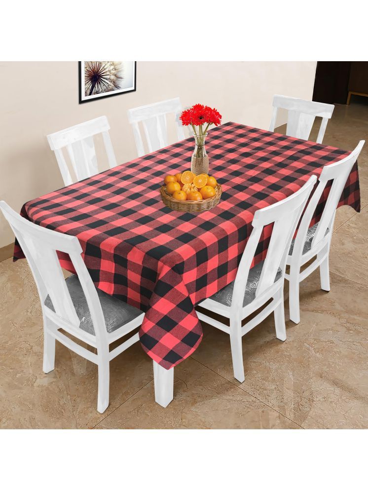     			Oasis Hometex Checks Cotton 6 Seater Rectangle Table Cover ( 178 x 152 ) cm Pack of 1 Red