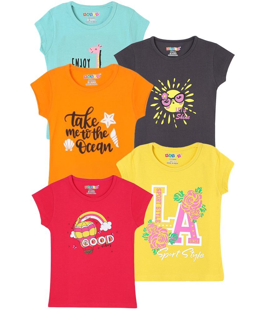     			RASPY Multicolor Cotton Girls T-Shirt ( Pack of 5 )