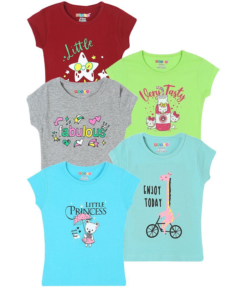     			RASPY Multicolor Cotton Girls T-Shirt ( Pack of 5 )