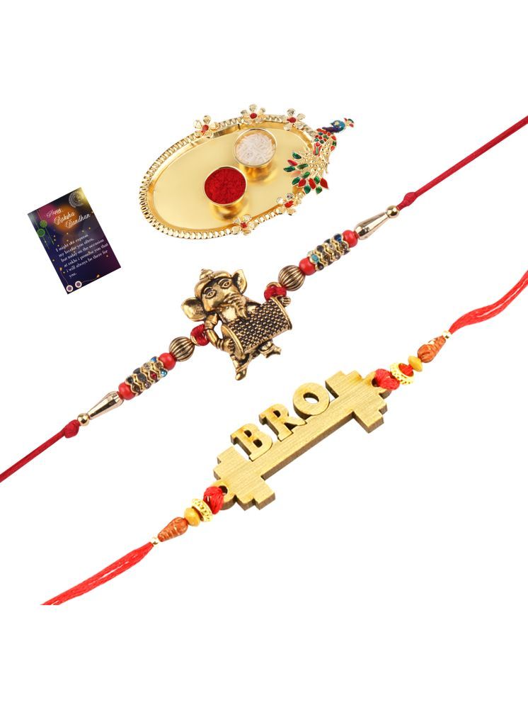     			Stylish Bhaiya Rakhi " BRO" Designer Pendent With Designer Look"BAL GANESH"Rakhi Combo For Bhaiya With Roli Chawal And Greeting Card 1 Kankawati Pooja Thali