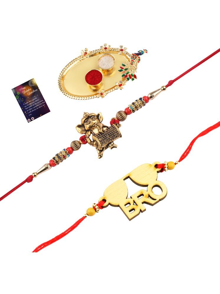     			Stylish Bhaiya Rakhi " BRO" Designer Pendent With Designer Look"BAL GANESH"Rakhi Combo For Bhaiya With Roli Chawal And Greeting Card 1 Kankawati Pooja Thali