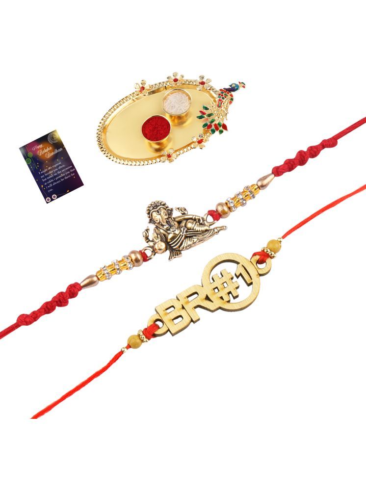     			Stylish Bhaiya Rakhi " BRO" Designer Pendent With Designer Look "GANESH JI"Rakhi Combo For Bhaiya With Roli Chawal And Greeting Card 1 Kankawati Pooja Thali