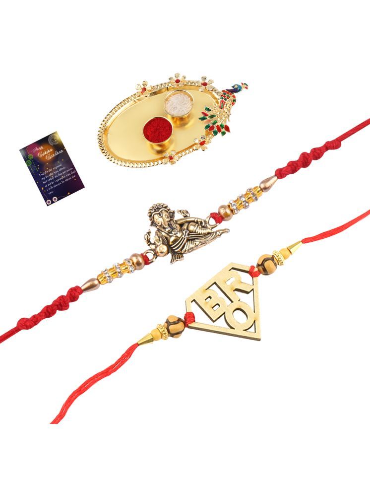     			Stylish Bhaiya Rakhi " BRO" Designer Pendent With Designer Look "GANESH JI"Rakhi Combo For Bhaiya With Roli Chawal And Greeting Card 1 Kankawati Pooja Thali