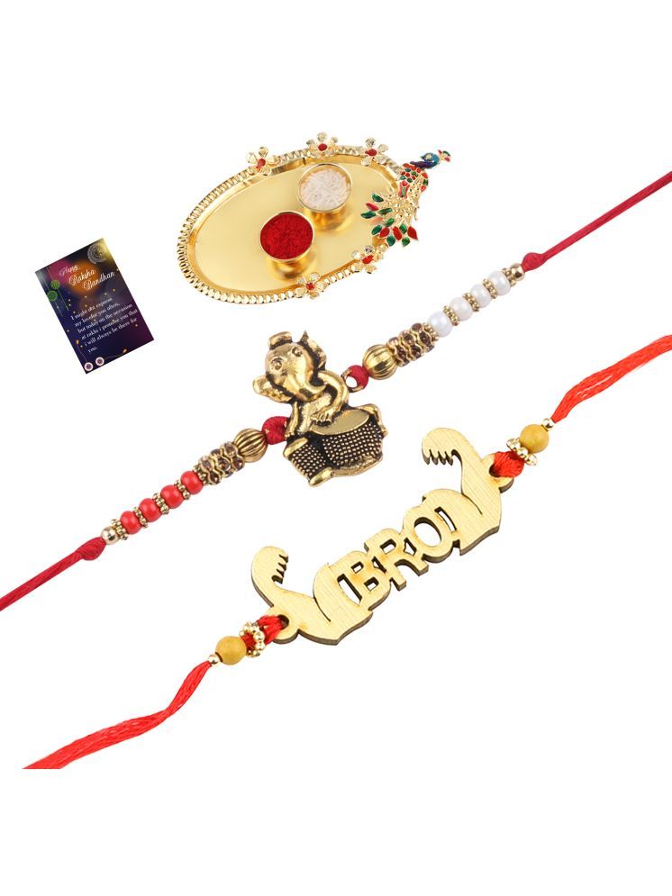     			Stylish Bhaiya Rakhi " BRO" Designer Pendent With Designer Look "GANESH JI"Rakhi Combo For Bhaiya With Roli Chawal And Greeting Card 1 Kankawati Pooja Thali