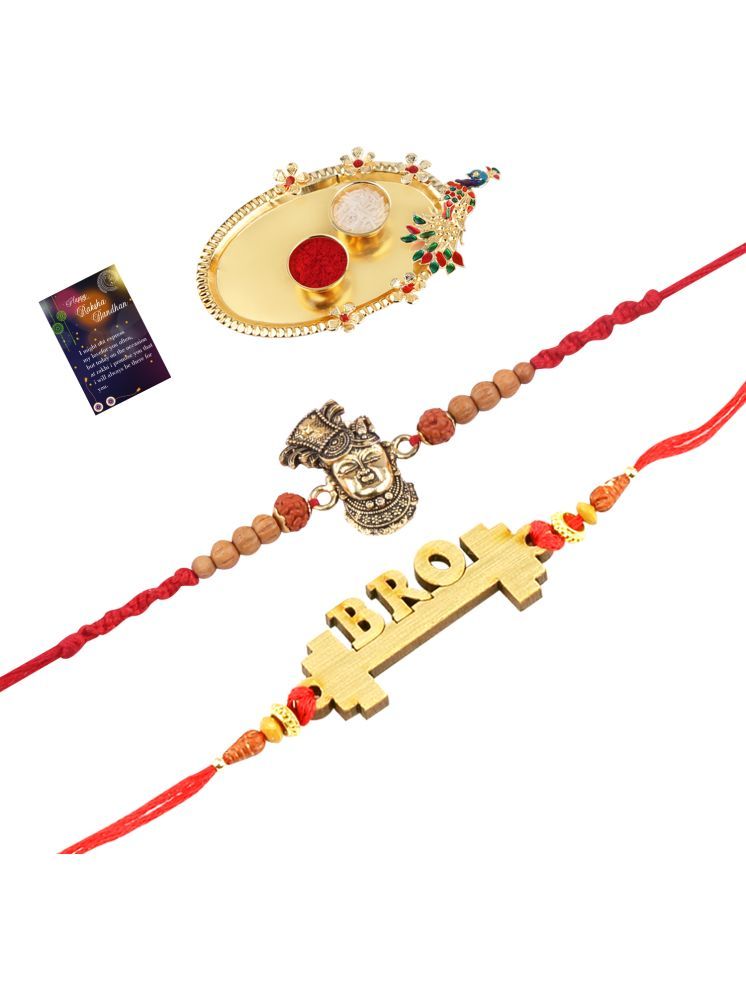     			Stylish Bhaiya Rakhi " BRO" Designer Pendent Rakhi Combo For Bhaiya With Roli Chawal And Greeting Card 1 Kankawati Pooja Thali