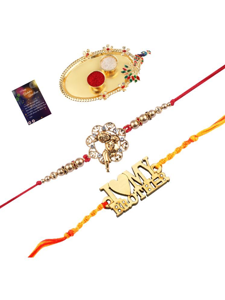     			Stylish Bhaiya Rakhi " I LOVE MY BROTHER" Designer Pendent With Designer Look"BAL GOPAL"Rakhi Combo For Bhaiya With Roli Chawal And Greeting Card 1 Kankawati Pooja Thali