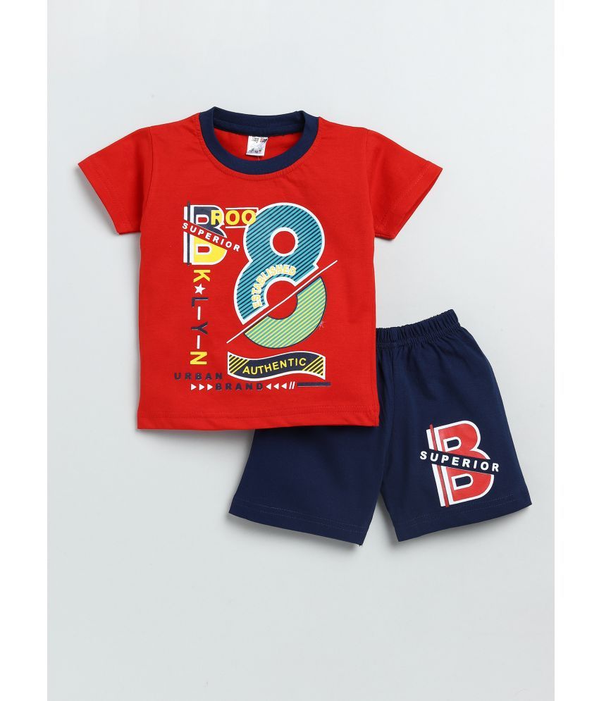     			TINY BINY Pack of 1 Boys Cotton T-Shirt & Shorts ( Red )