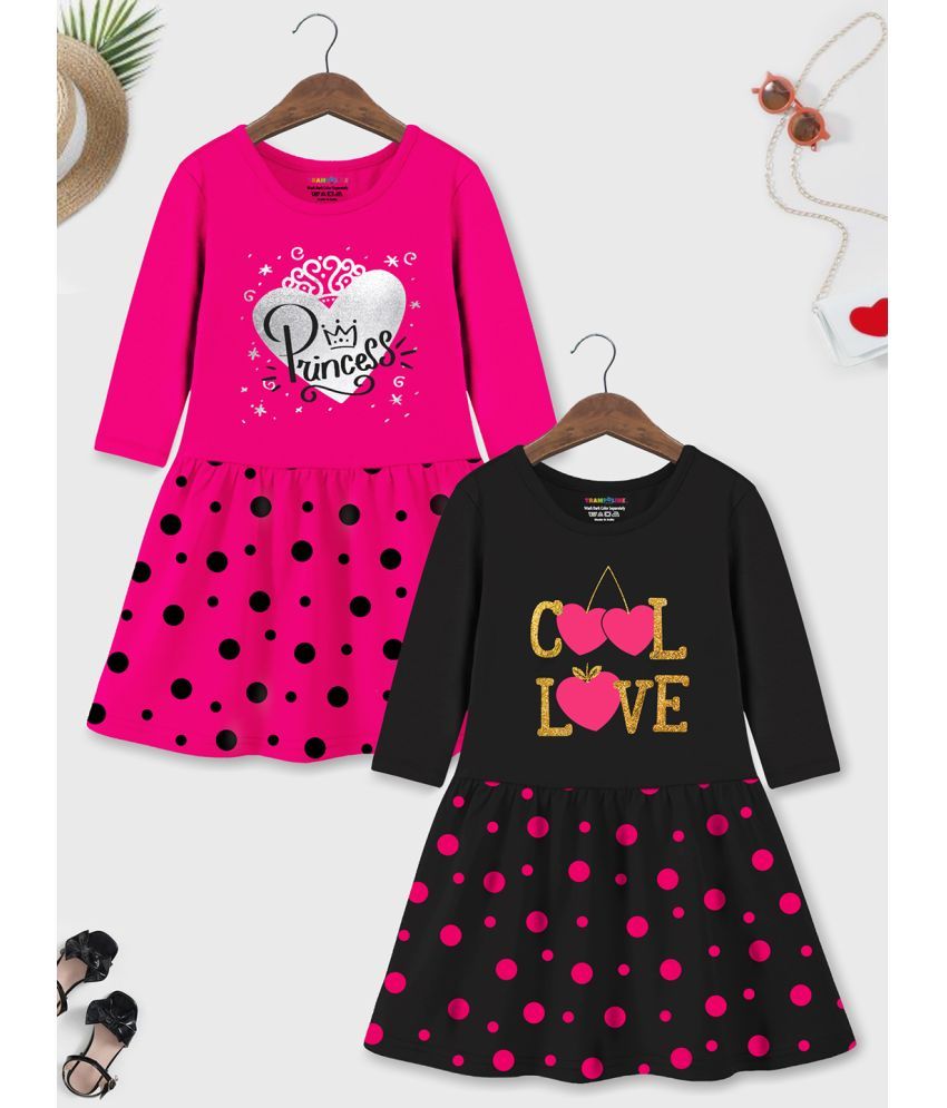     			Trampoline Black & Pink Cotton Blend Girls A-line Dress ( Pack of 2 )