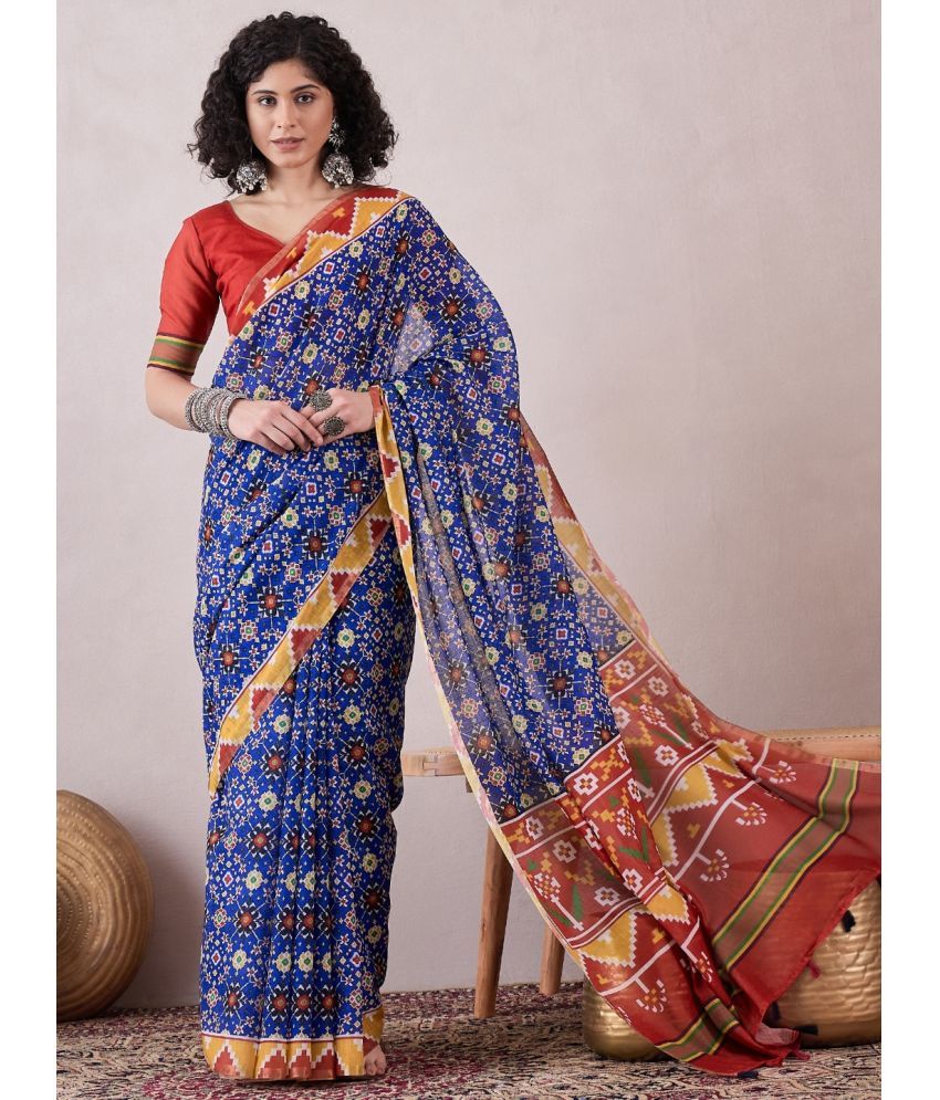     			Vaamsi Linen Printed Saree With Blouse Piece - Blue ( Pack of 1 )