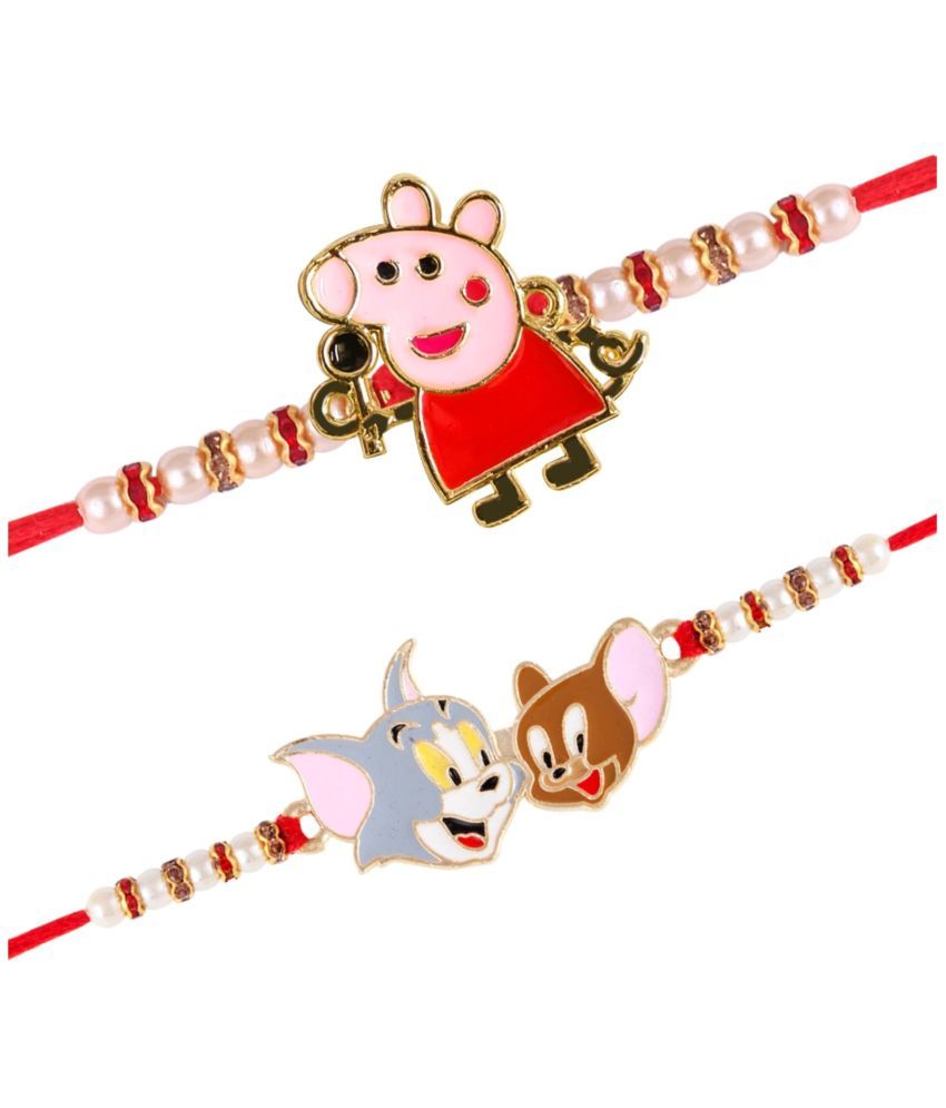     			Vighnaharta  Tom and Jerry Peppa Pig combo cartoons Gold and Rhodium Plated Alloy Kids Rakhi for Lovely Brother[VFJ1158-1164RKG]