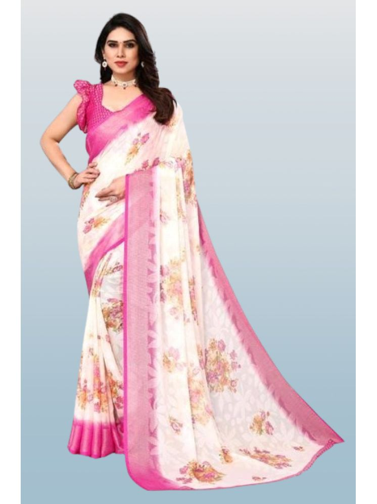     			mahalaxmi fab Brasso Printed Saree With Blouse Piece - Fluorescent Pink ( Pack of 1 )