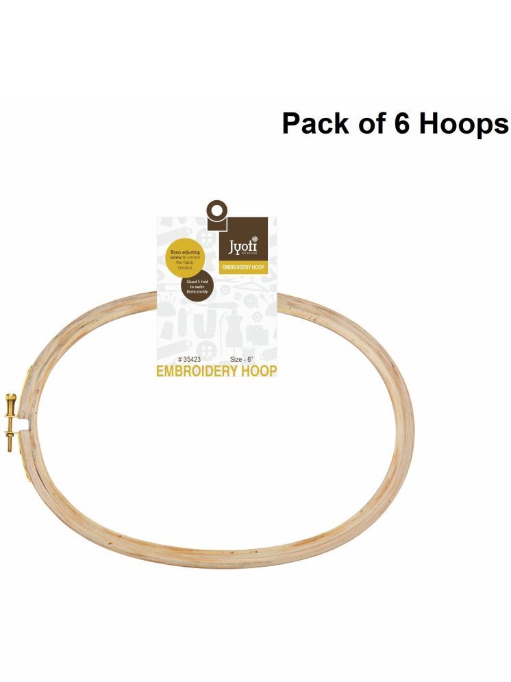     			Jyoti Embroidery Hoop, Wooden Oval Adjustable, (6 Pieces of 6 Inches with Brass Fitting), Easily Loosen/Tighten, Cross Stitch Hoop Ring for Sewing, Needleworks, Craft Projects & Ornaments - Pack of 6