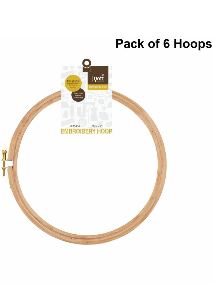     			Jyoti Embroidery Hoop, Wooden Round Adjustable, (6 Pieces of 7 Inches with Brass Fitting), Easily Loosen/Tighten, Cross Stitch Hoop Ring for Sewing, Needlework, Craft Projects & Ornaments - Pack of 6