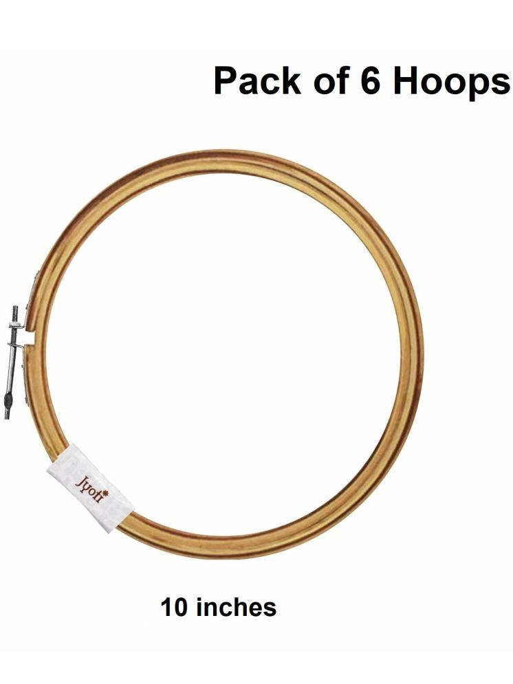     			Jyoti Embroidery Hoop, Wooden Round Adjustable, (6 Pieces of 10 Inches with Steel Fitting), Easily Loosen/Tighten, Cross Stitch Hoop Ring for Sewing, Needlework, Craft Projects & Ornaments - Pack of 6