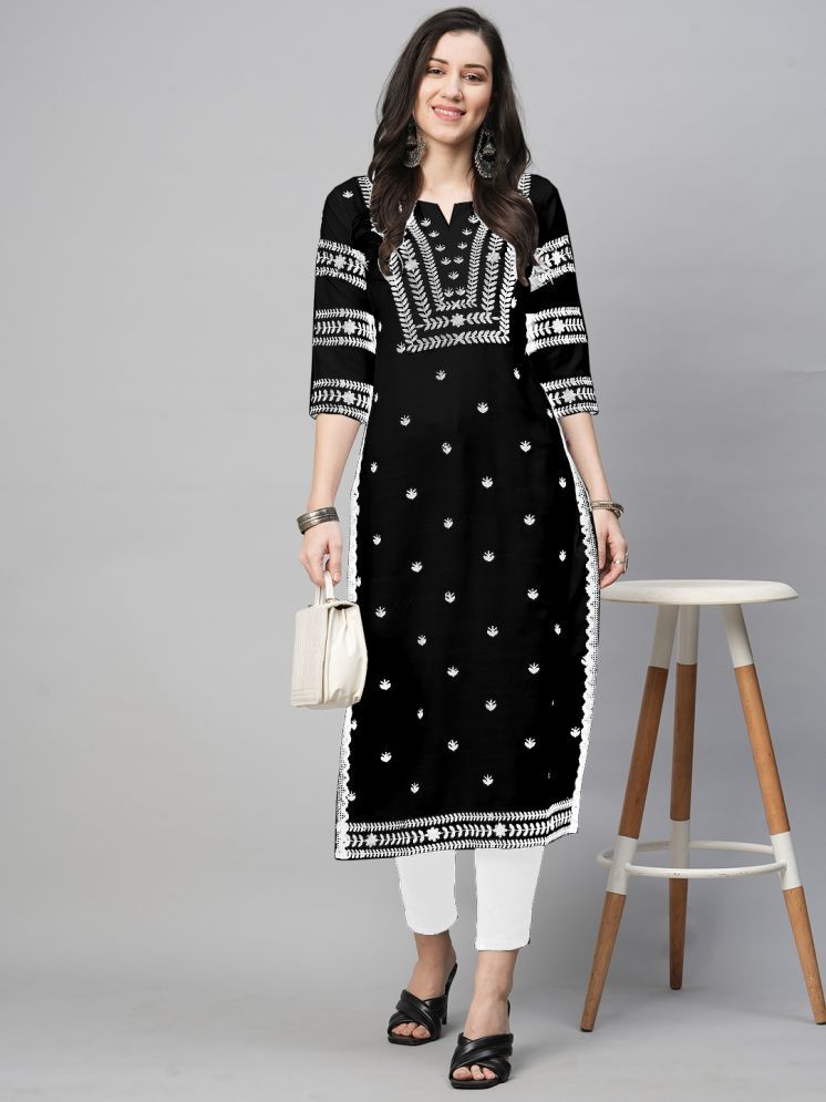     			Kapadia Rayon Embroidered Straight Women's Kurti - Black ( Pack of 1 )