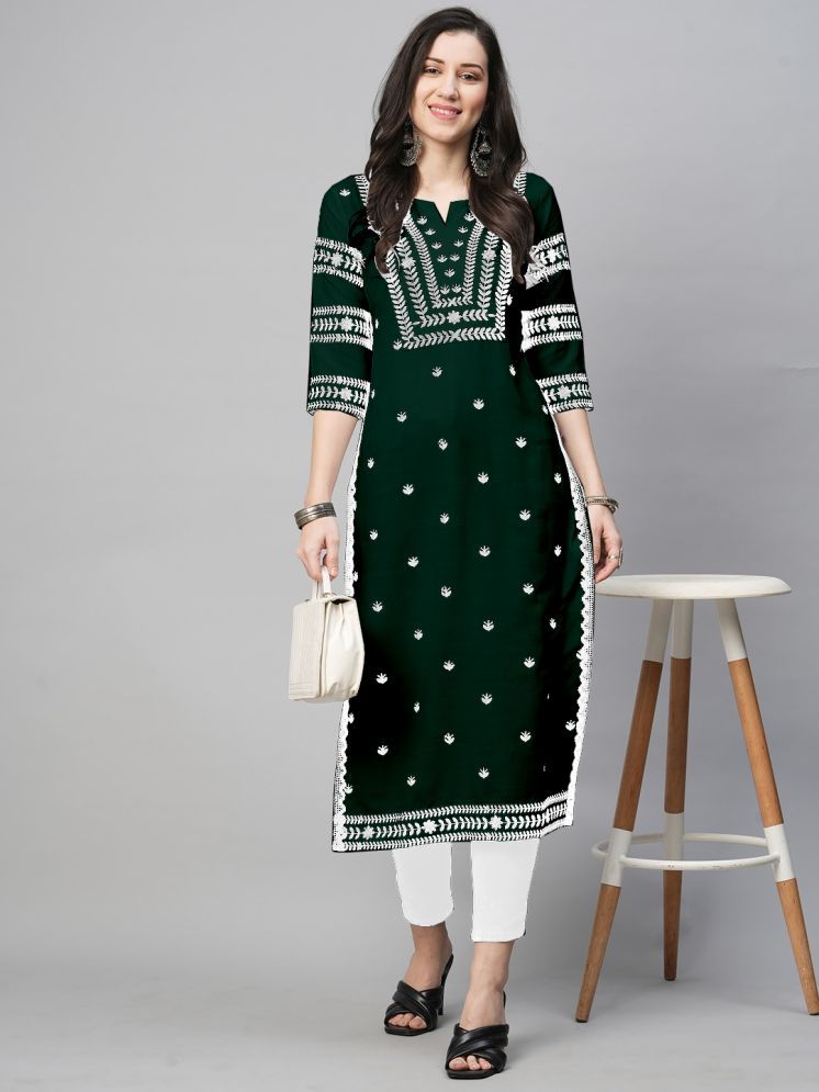     			Kapadia Rayon Embroidered Straight Women's Kurti - Green ( Pack of 1 )