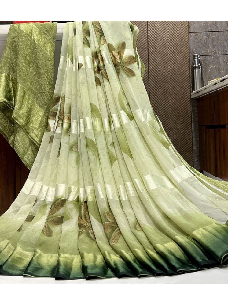     			Sanjana Silk Georgette Printed Saree With Blouse Piece - Green ( Pack of 1 )