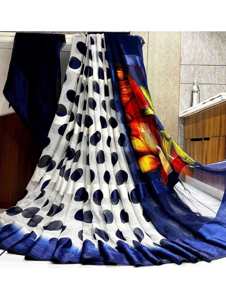     			Sanjana Silk Georgette Printed Saree With Blouse Piece - Navy Blue ( Pack of 1 )