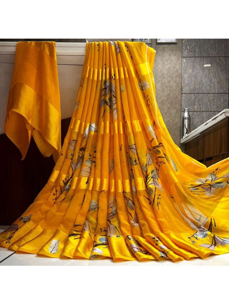     			Sanjana Silk Georgette Printed Saree With Blouse Piece - Yellow ( Pack of 1 )