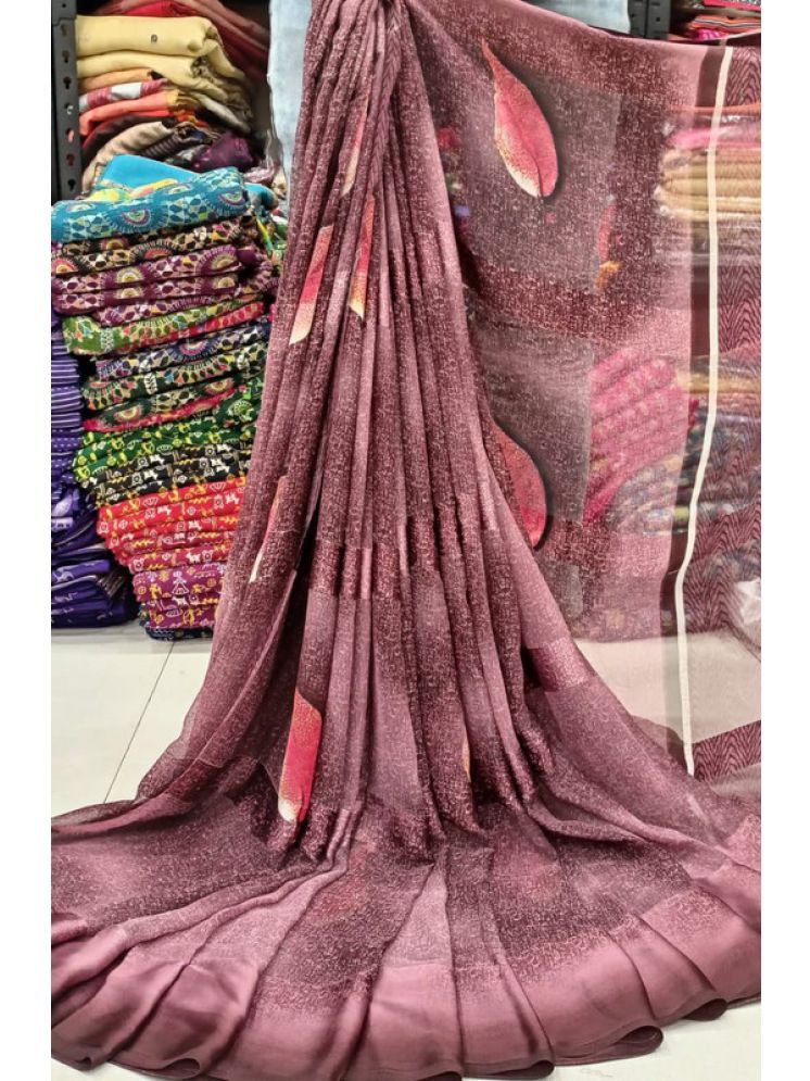     			Sanjana Silk Georgette Printed Saree With Blouse Piece - Wine ( Pack of 1 )