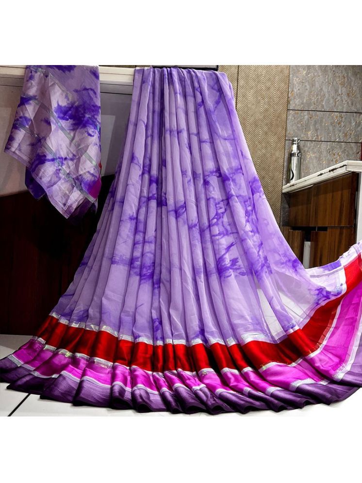     			Sanjana Silk Georgette Printed Saree With Blouse Piece - Purple ( Pack of 1 )