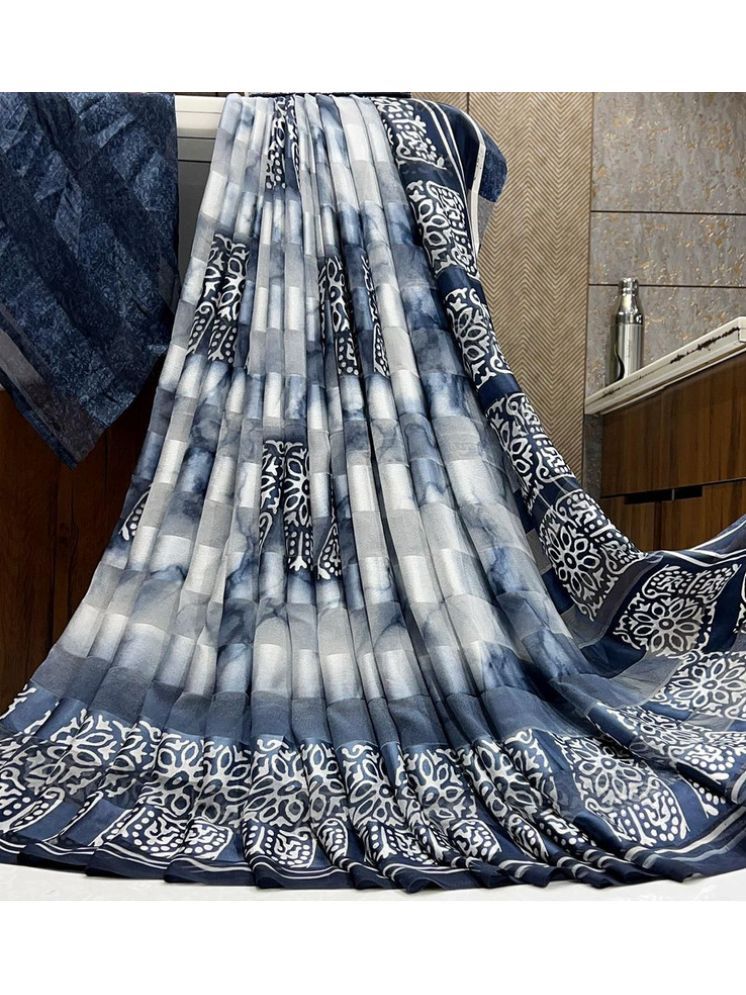     			Sanjana Silk Georgette Printed Saree With Blouse Piece - Navy Blue ( Pack of 1 )