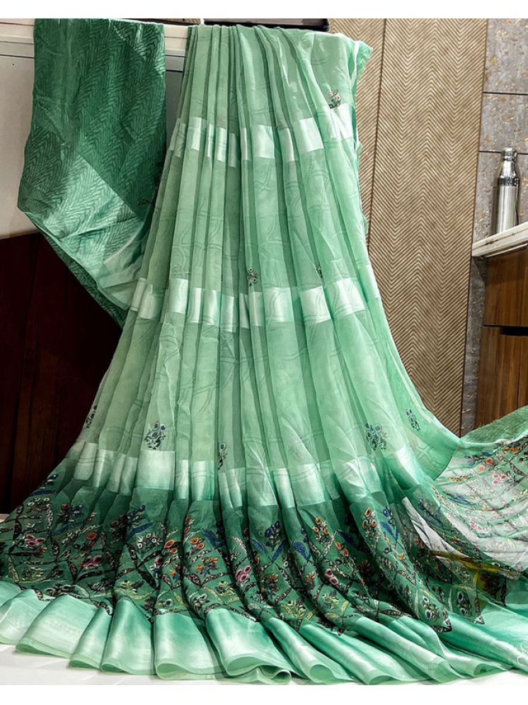     			Sanjana Silk Georgette Printed Saree With Blouse Piece - Light Green ( Pack of 1 )