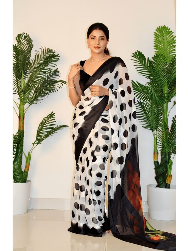     			Sanwariya Silks Georgette Printed Saree With Blouse Piece - Black ( Pack of 1 )