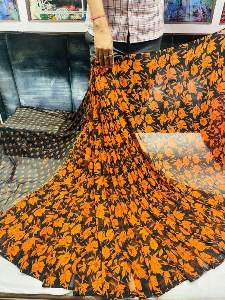     			Sanwariya Silks Georgette Printed Saree With Blouse Piece - Orange ( Pack of 1 )