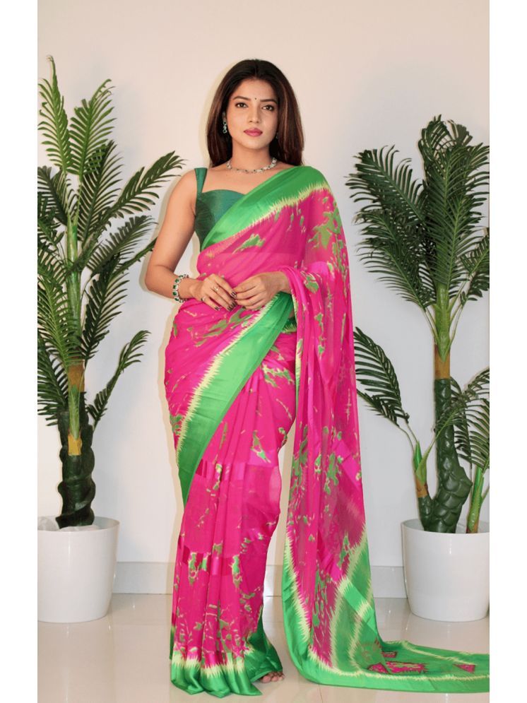     			Sanwariya Silks Georgette Printed Saree With Blouse Piece - Pink ( Pack of 1 )