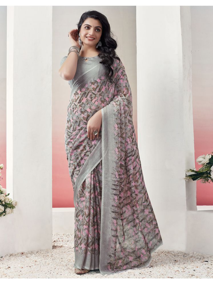     			Satrani Chiffon Printed Saree With Blouse Piece - Brown ( Pack of 1 )