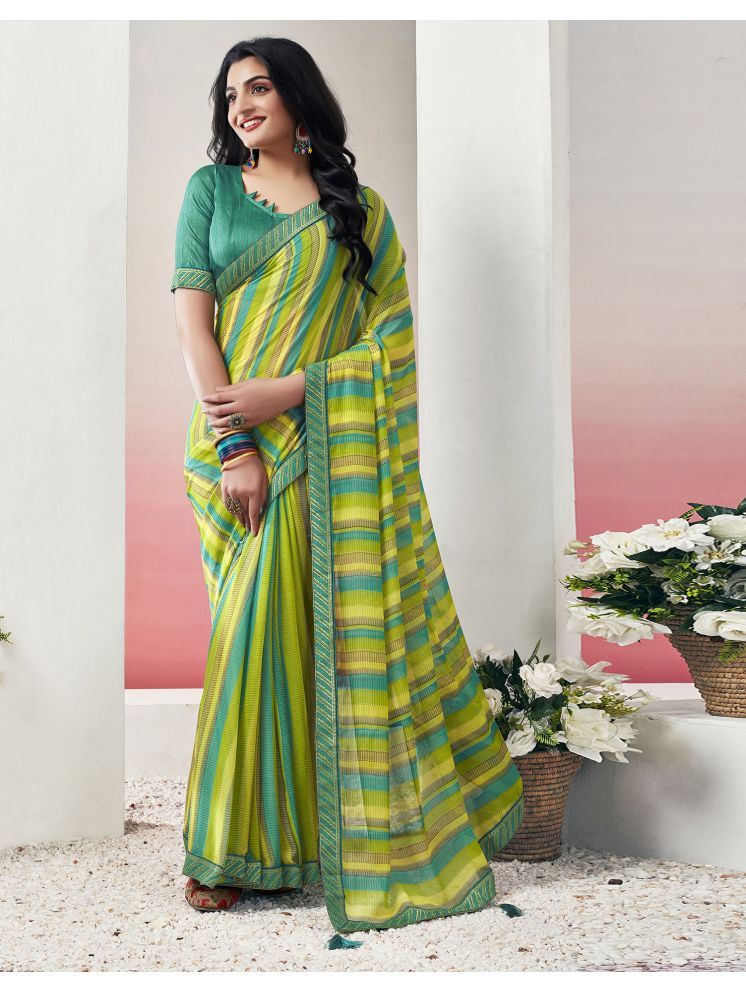     			Satrani Chiffon Printed Saree With Blouse Piece - Green ( Pack of 1 )