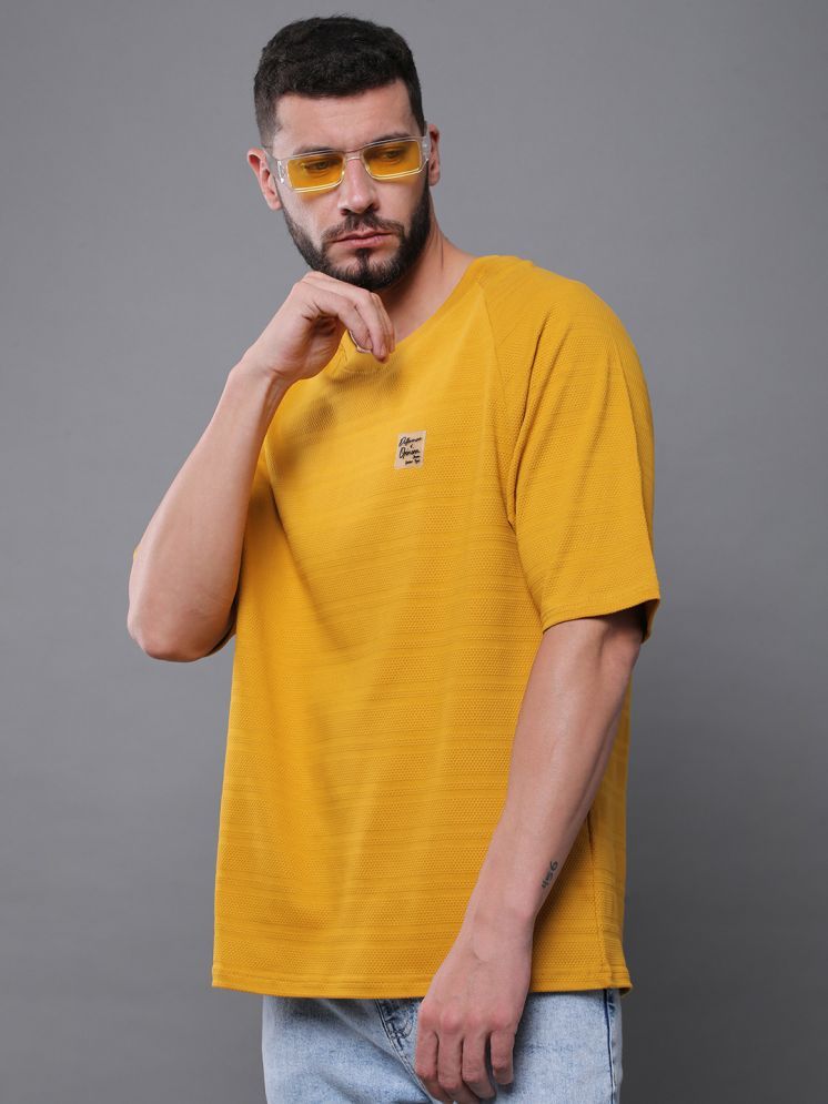     			Difference of Opinion 100% Cotton Oversized Fit Solid Half Sleeves Men's Round T-Shirt - Yellow ( Pack of 1 )