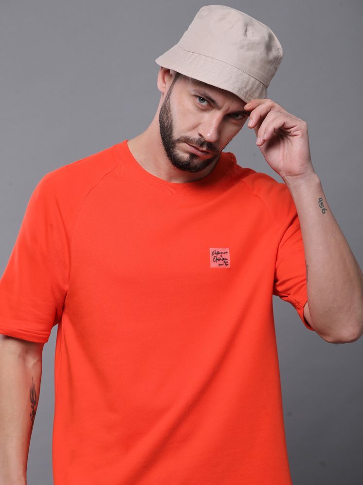     			Difference of Opinion 100% Cotton Oversized Fit Solid Half Sleeves Men's Round T-Shirt - Orange ( Pack of 1 )