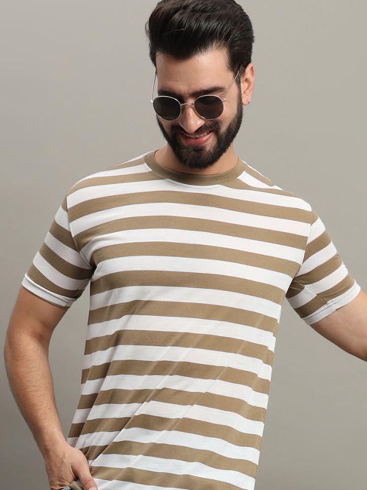     			GET GOLF Cotton Blend Regular Fit Striped Half Sleeves Men's Round T-Shirt - Coffee ( Pack of 1 )