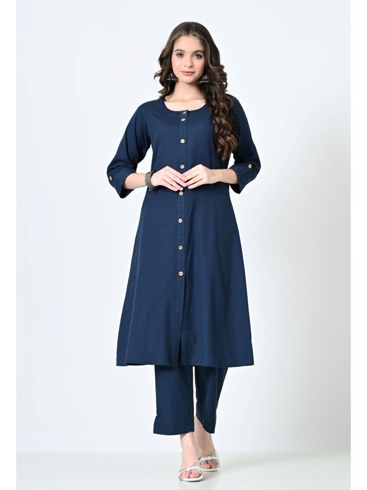     			MAURYA Cotton Solid Kurti With Pants Women's Stitched Salwar Suit - Navy Blue ( Pack of 1 )