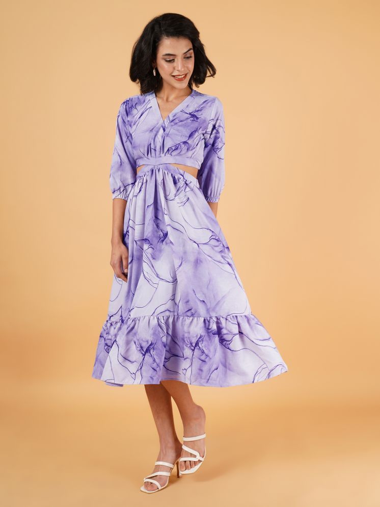     			OTABU Polyester Printed Midi Women's Cut Out Dress - Purple ( Pack of 1 )