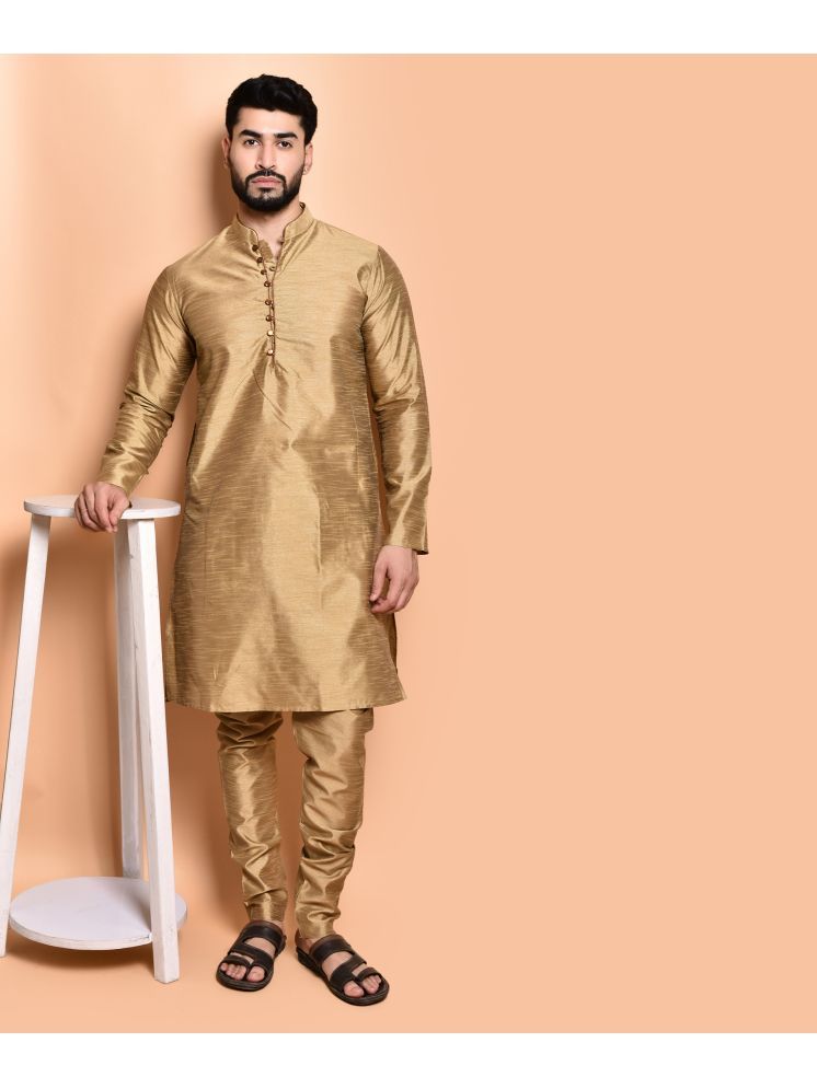     			PRINTCULTR Gold Silk Regular Fit Men's Kurta Pyjama Set ( Pack of 1 )