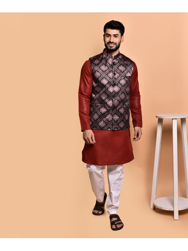     			PRINTCULTR Maroon Cotton Regular Fit Men's Kurta Pyjama Set ( Pack of 1 )