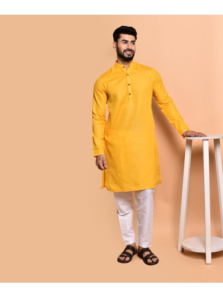     			PRINTCULTR Yellow Cotton Regular Fit Men's Kurta Pyjama Set ( Pack of 1 )