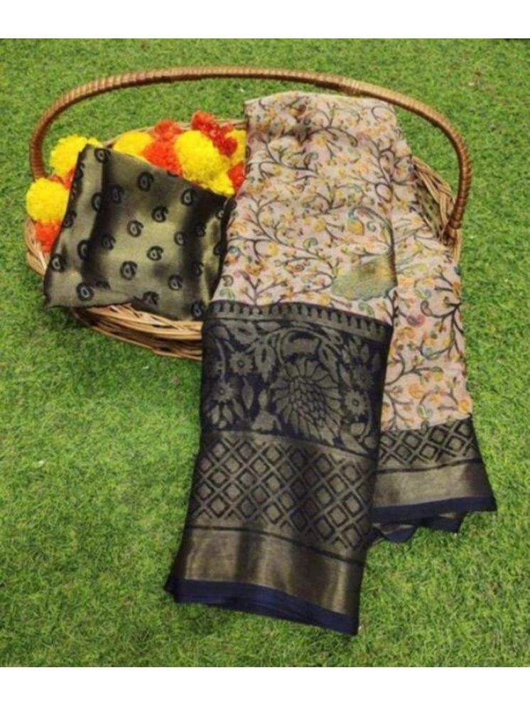     			Sanjana Silk Brasso Printed Saree With Blouse Piece - Black ( Pack of 1 )