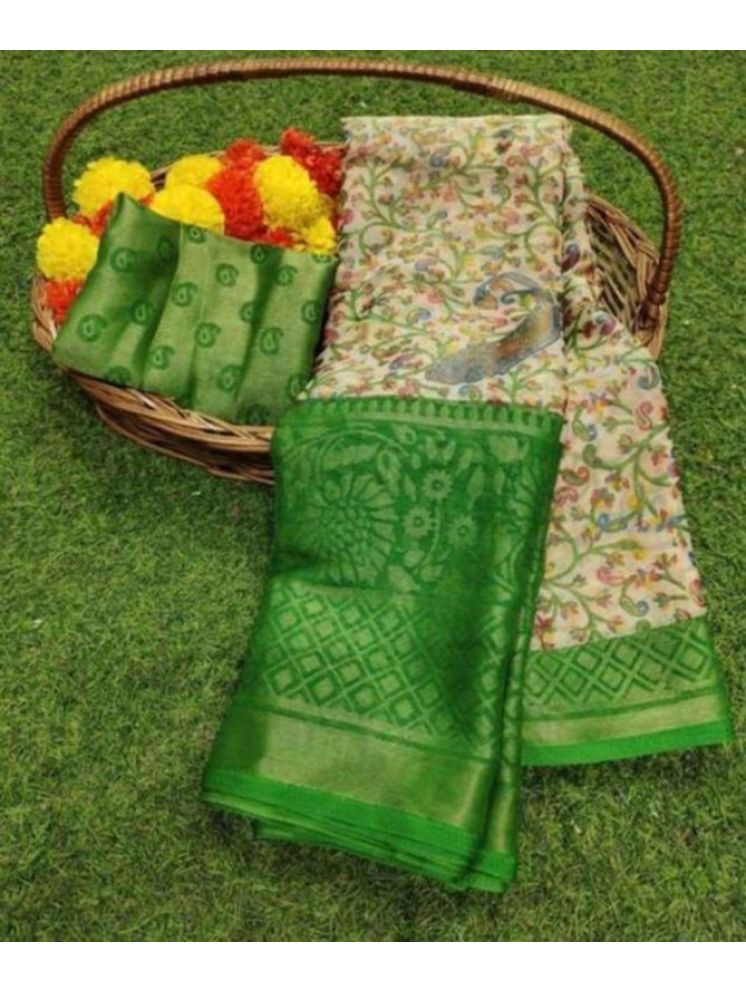     			Sanjana Silk Brasso Printed Saree With Blouse Piece - Green ( Pack of 1 )