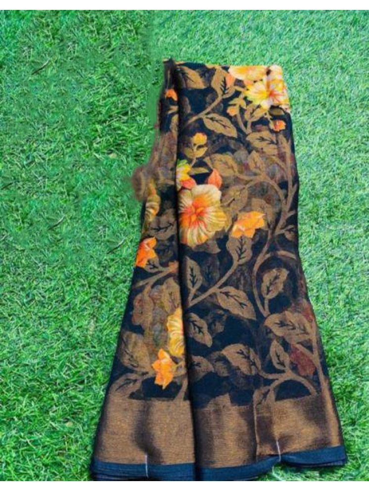     			Sanjana Silk Brasso Printed Saree With Blouse Piece - Black ( Pack of 1 )