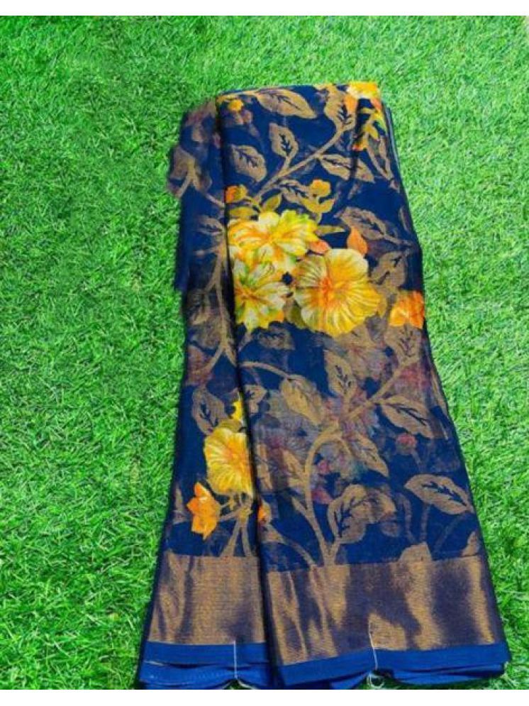     			Sitanjali Brasso Printed Saree With Blouse Piece - Navy Blue ( Pack of 1 )