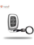 TANTRA TPU Key Cover and Metal Keychain Compatible for Hyundai Aura Elantra I.10 Grand Nios I.20 Elite Verna 4S Creta I.10 Grand I.20 Activa Tucson Xcent\n3 Button Smart Key (Grey)\n