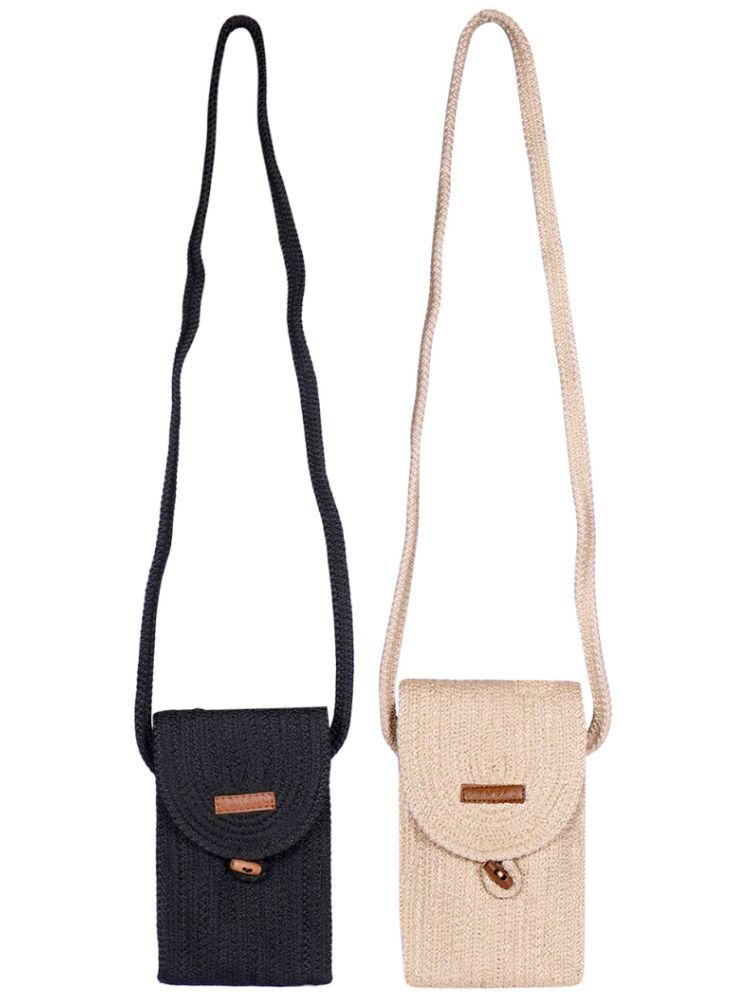     			ENSAC Beige Jute Sling Bag